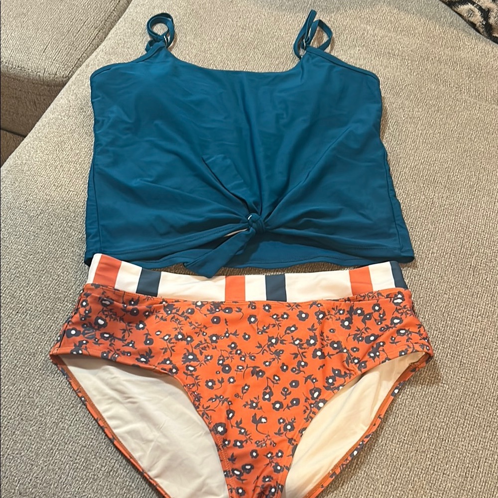 Floral Orange and Teal Swim Set